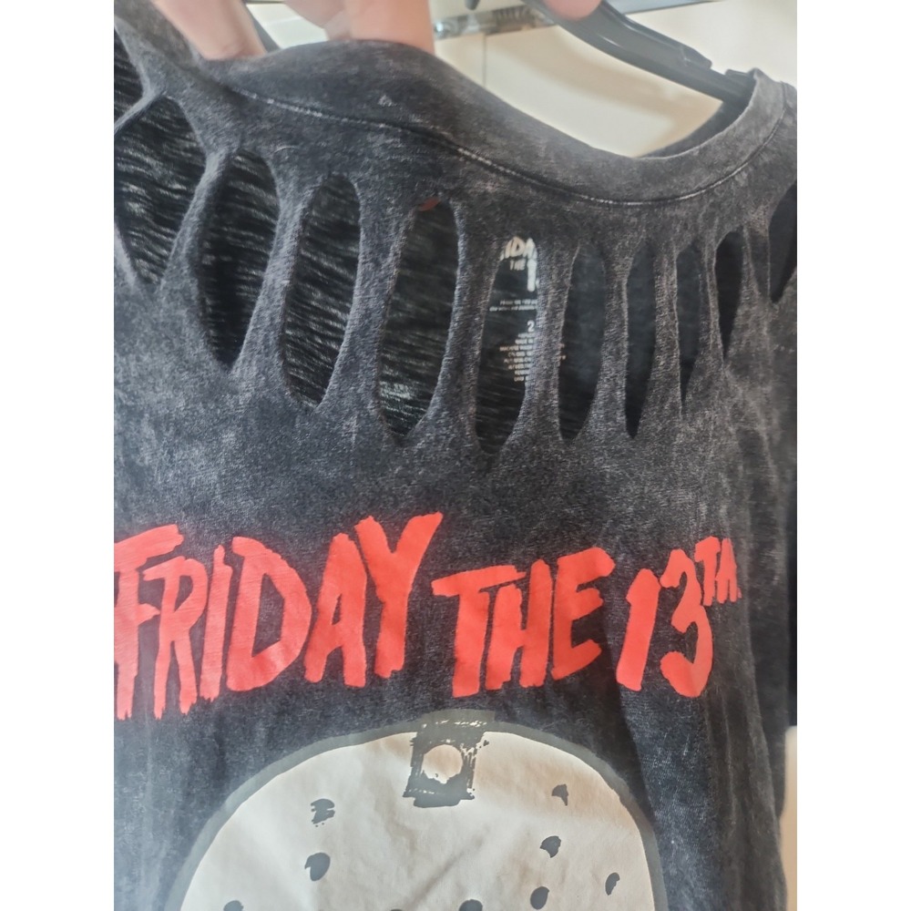 FRIDAY THE 13TH JASON MASK CUTOUT HOLES IN COLLAR GRAY SIZE 2 WOMENS Black/gray - Picture 5 of 5
